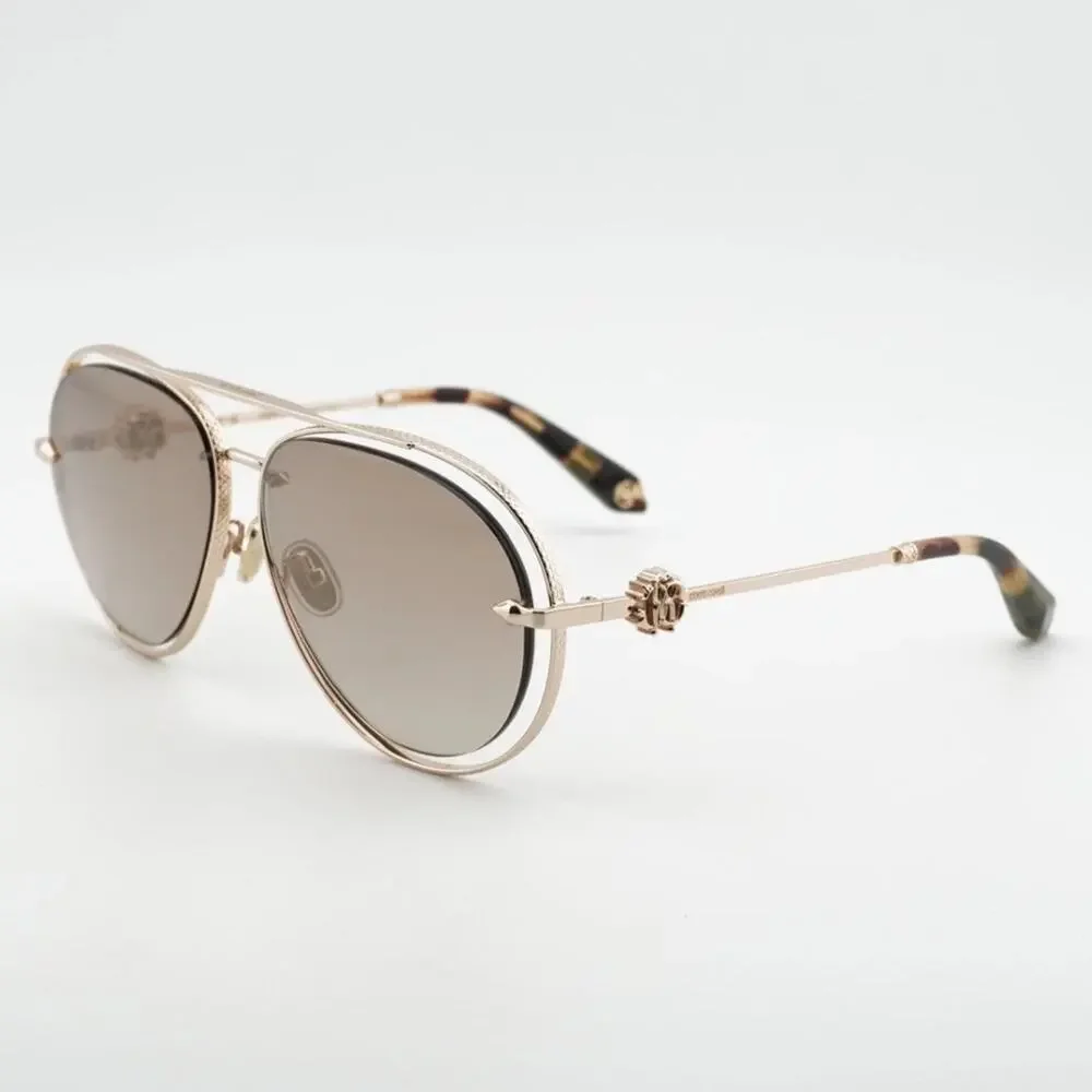 Roberto Cavalli SRC032M Rose Gold Aviator Sunglasses 300G Brown Gradient NEW